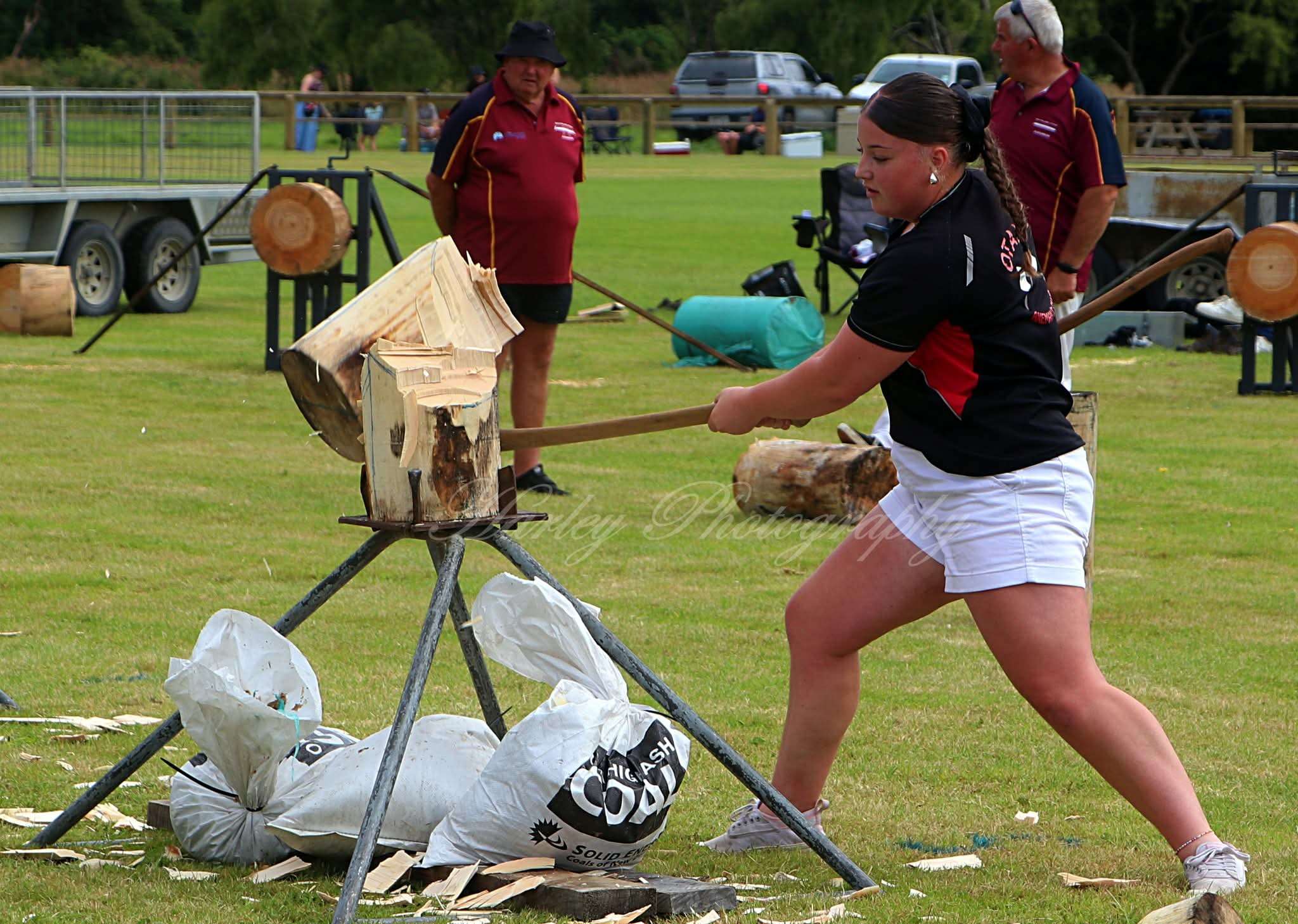 Ruby Rasmussen in action with the axe